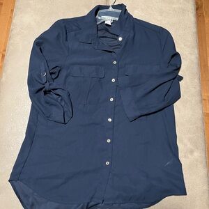 H & M Navy Button-Up Blouse size 10 in excellent condition